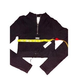 Feathers Black Ribbed Quarter-Zip Cropped Sweater